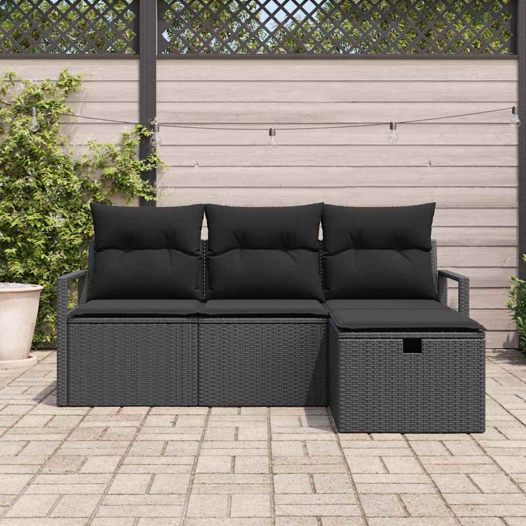 Garden Sofa Set with Cushion 4 pcs Black Poly rattan
