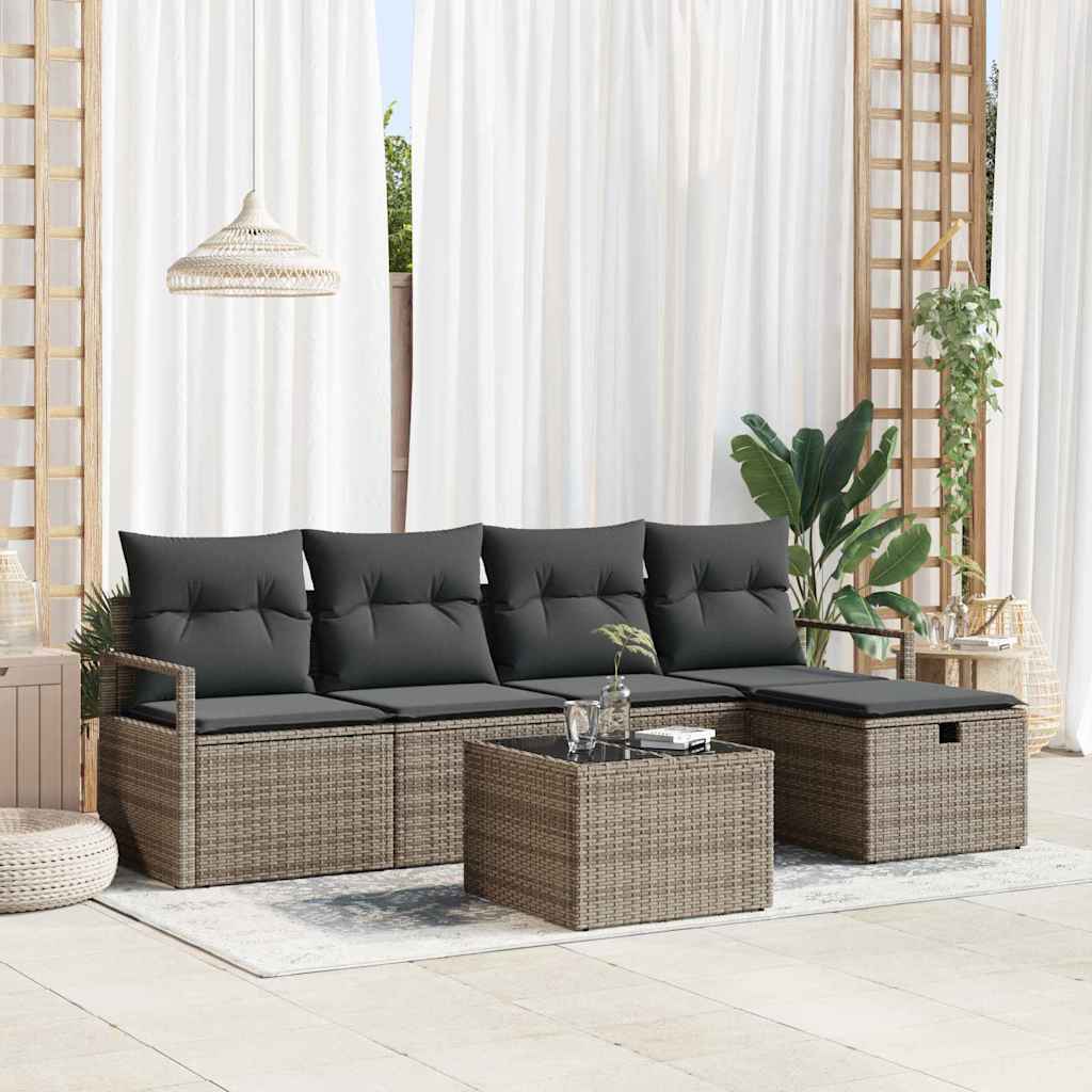 Garden Sofa Set with Cushion 6 pcs Grey Poly rattan