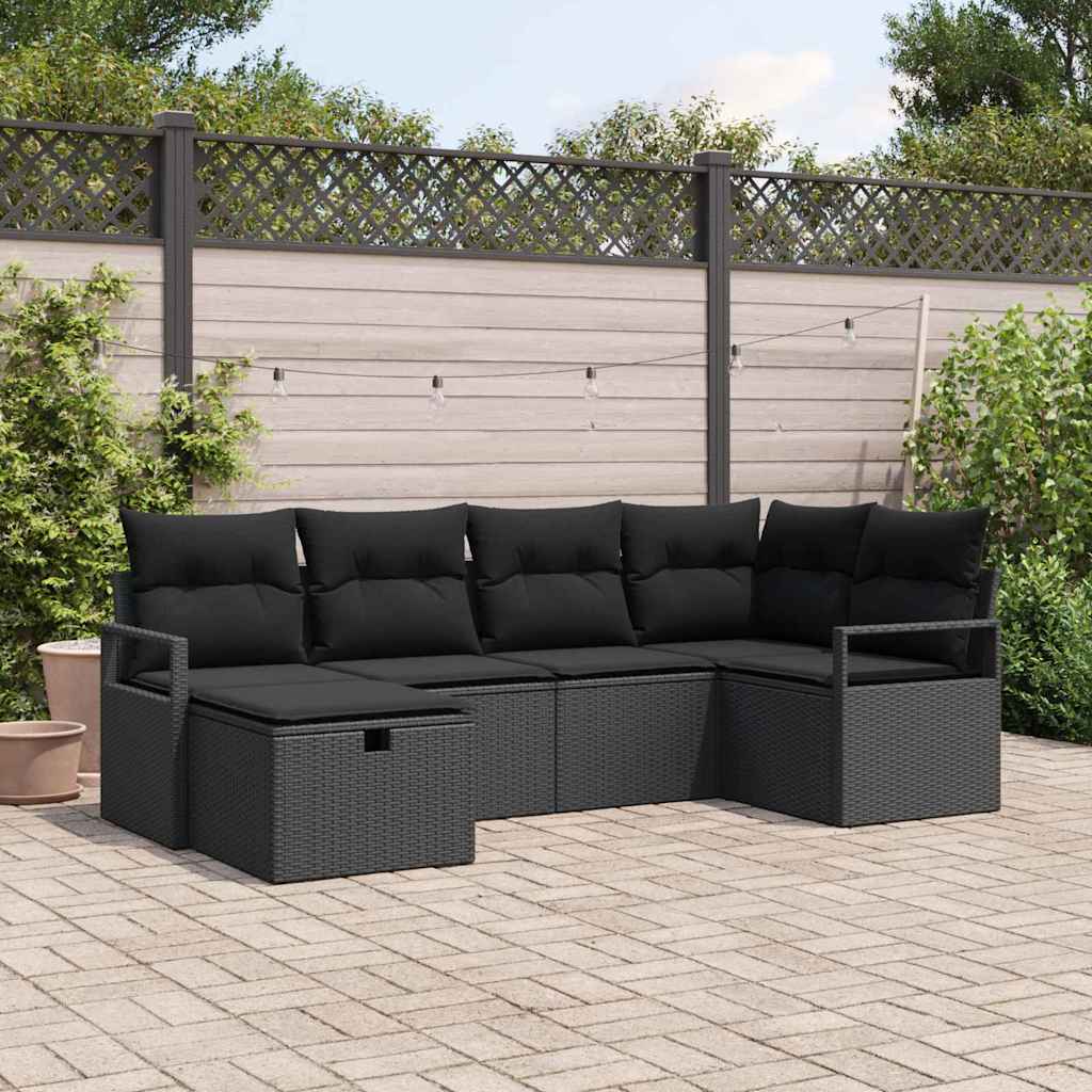 Garden Sofa Set with Cushion 6 pcs Black Poly Rattan