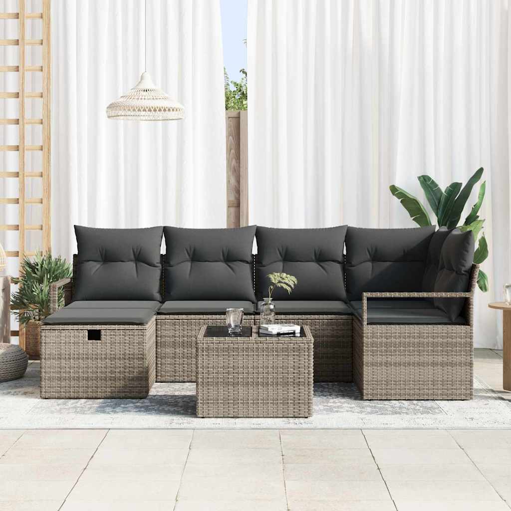 Garden Sofa Set with Cushion 7 pcs Grey Poly rattan
