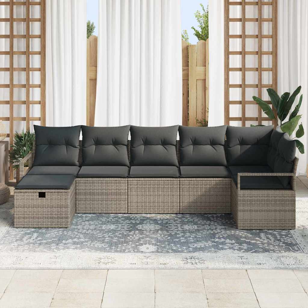 Garden Sofa Set with Cushion 7 pcs Grey Poly rattan