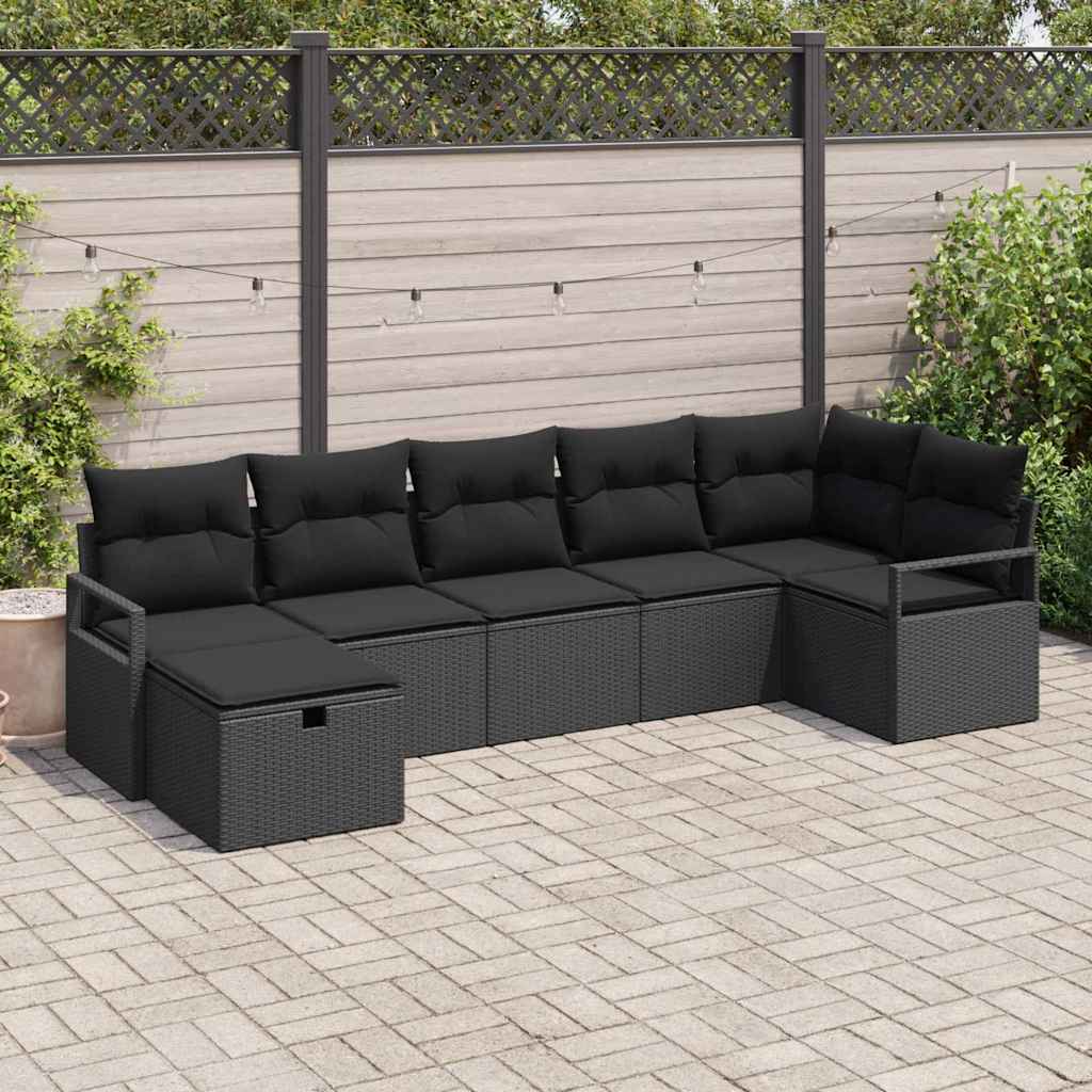 Garden Sofa Set with Cushion 7 pcs Black Poly rattan