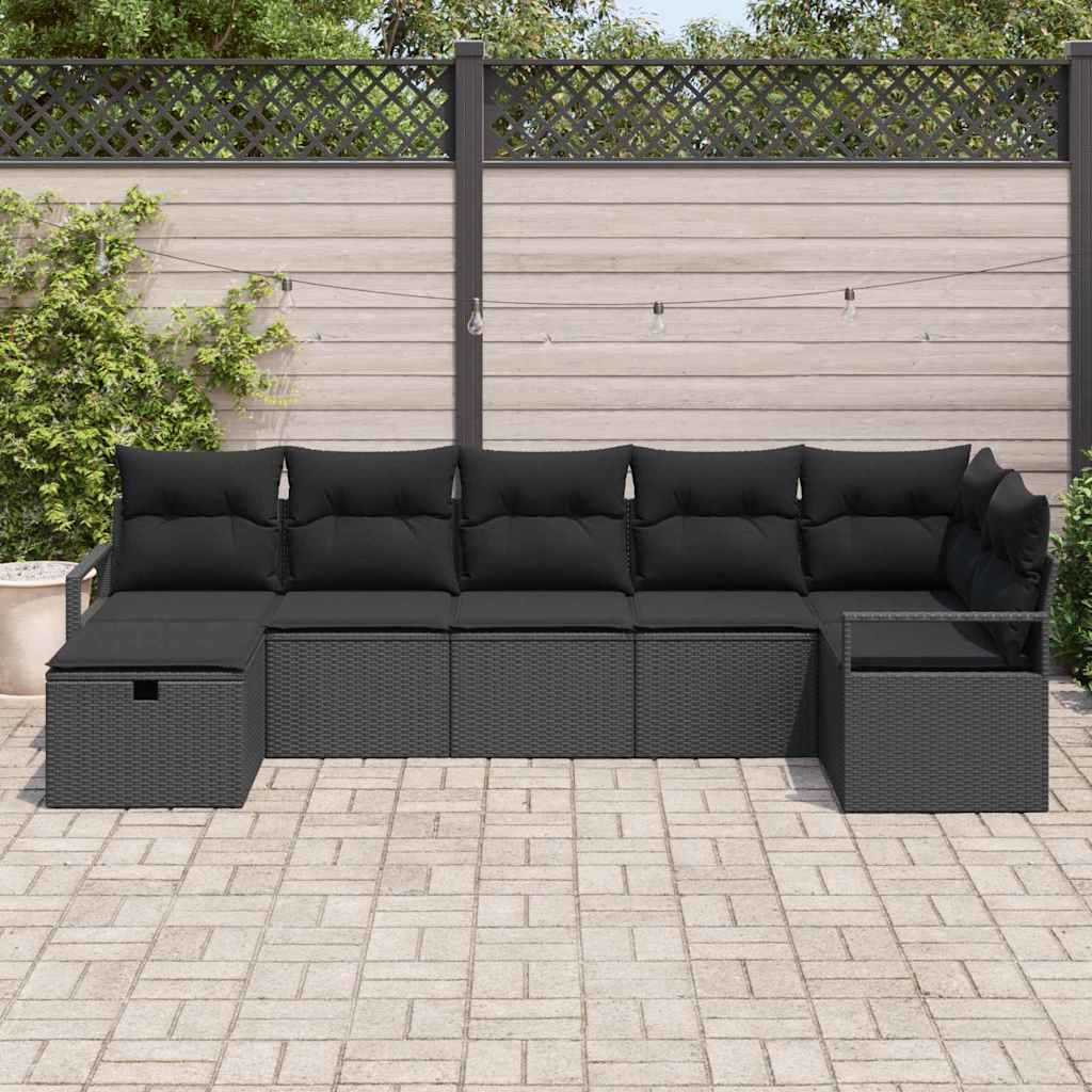 Garden Sofa Set with Cushion 7 pcs Black Poly rattan