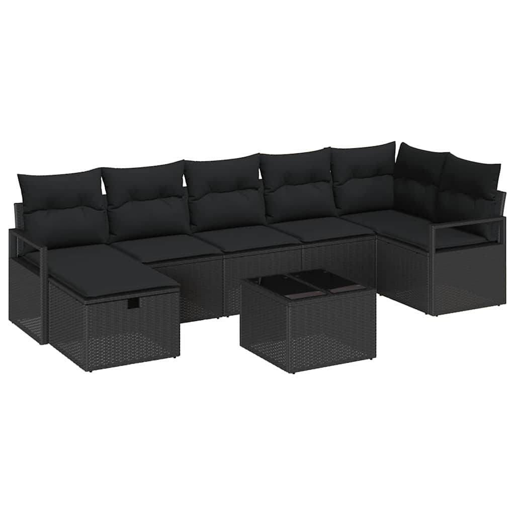 Garden Sofa Set with Cushion 8 pcs Black Poly rattan