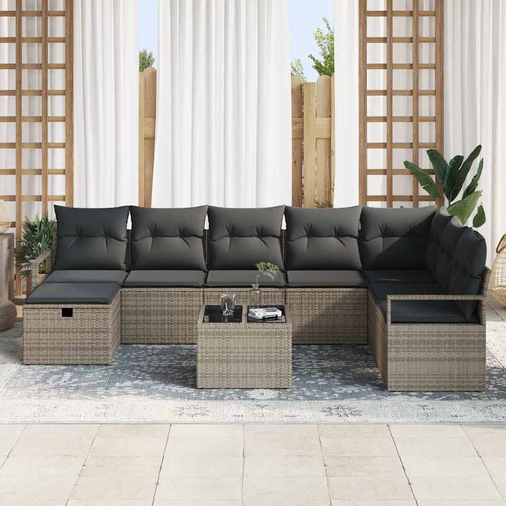 Garden Sofa Set 9 pcs Grey Poly rattan