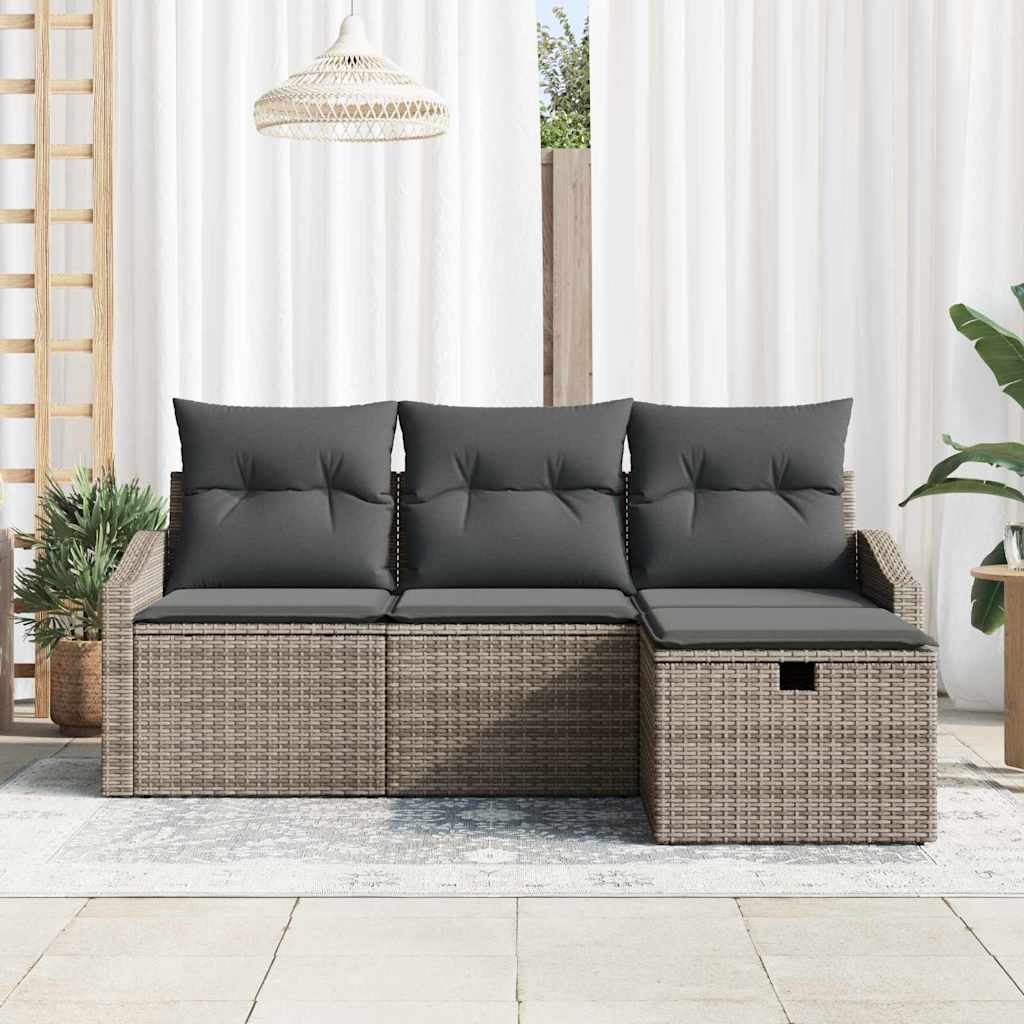 Sofa Set with Cushion 4 pcs Poly Rattan