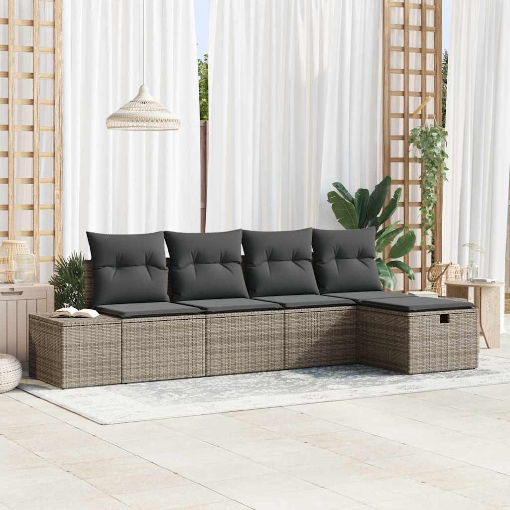Sofa Set with Cushion 5 pcs Poly Rattan
