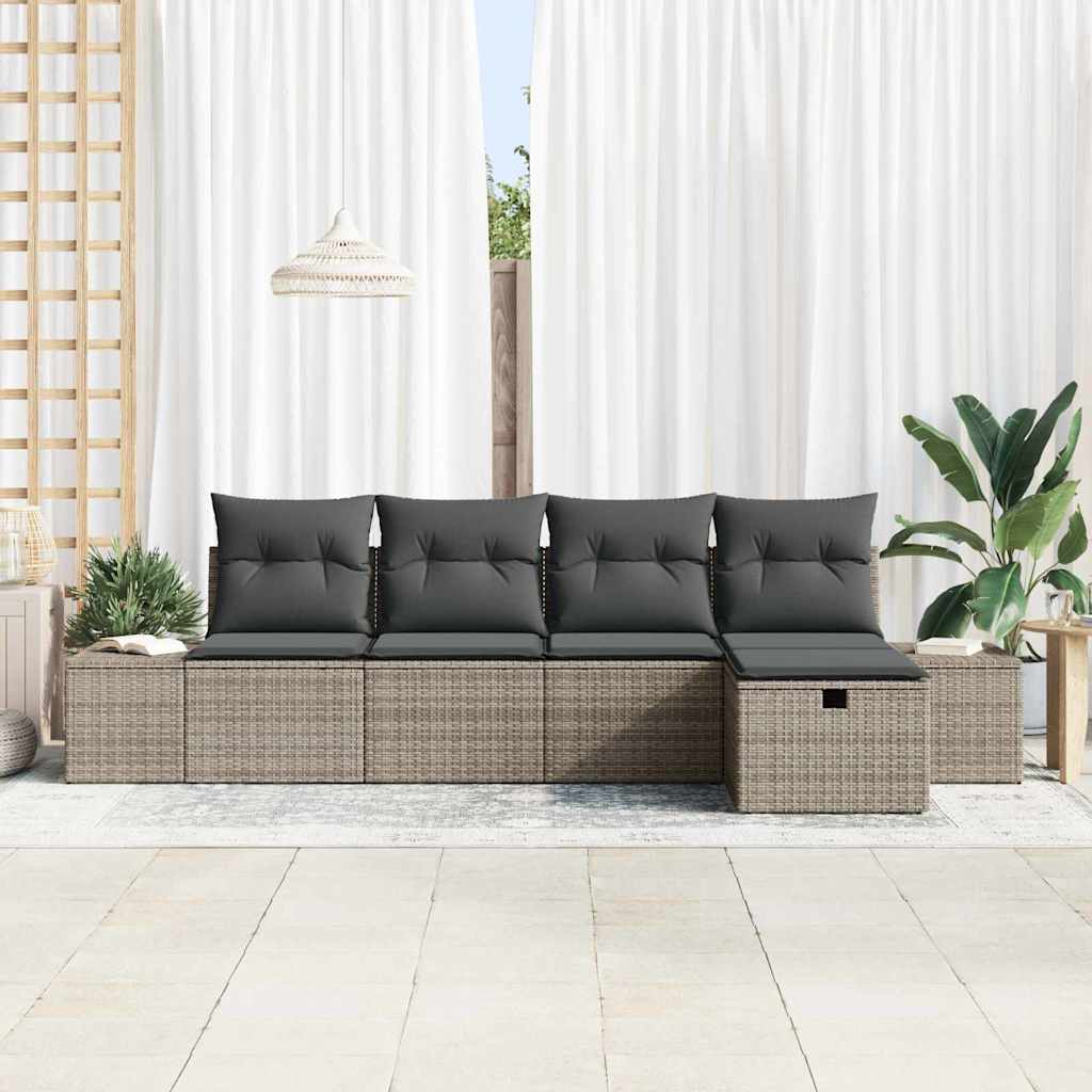 Sofa Set with Cushion 5 pcs Poly Rattan