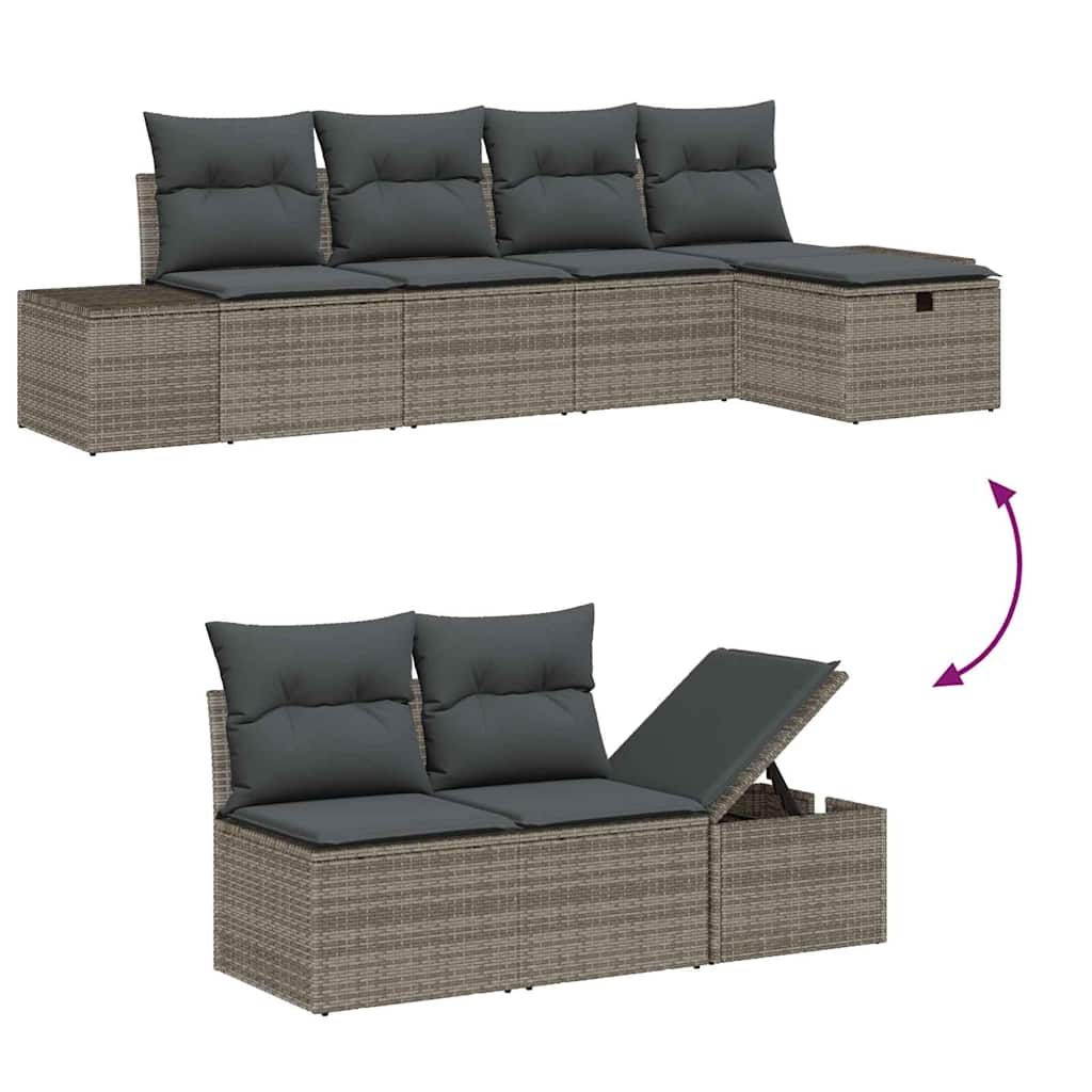 Sofa Set with Cushion 5 pcs Poly Rattan