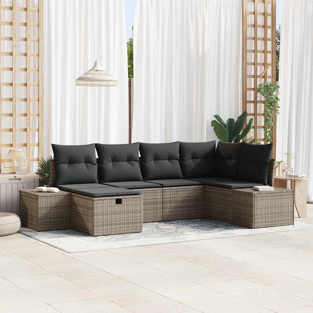 Sofa Set with Cushion 7 pcs Poly Rattan
