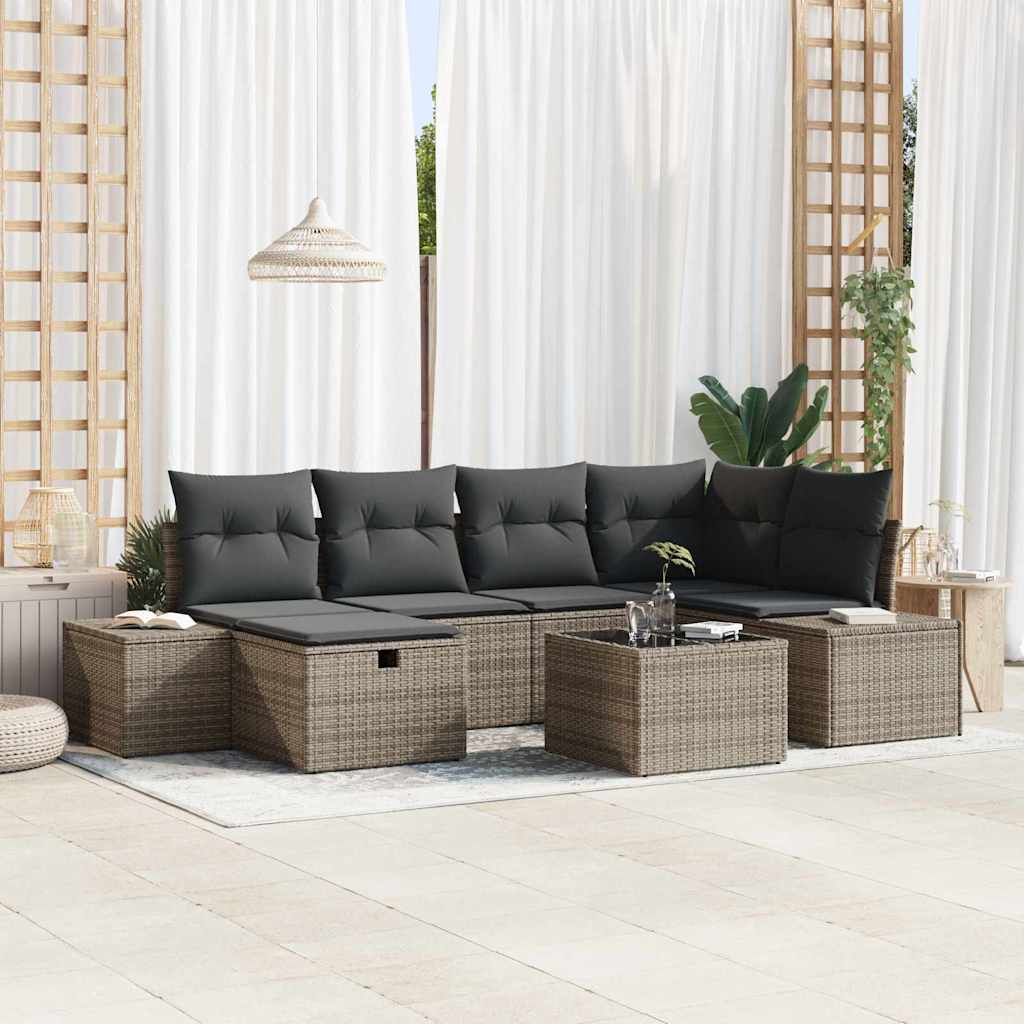 Sofa Set with Cushion 7 pcs Poly Rattan
