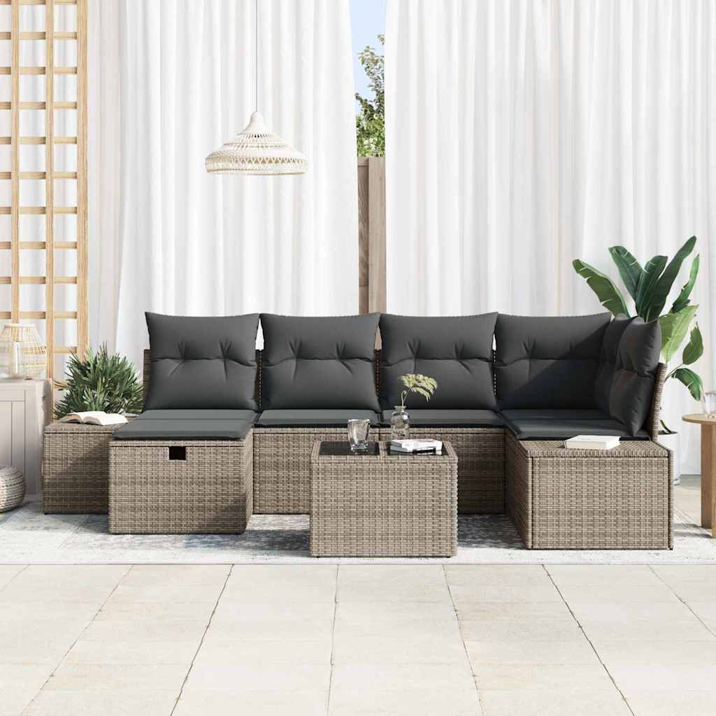 Sofa Set with Cushion 7 pcs Poly Rattan