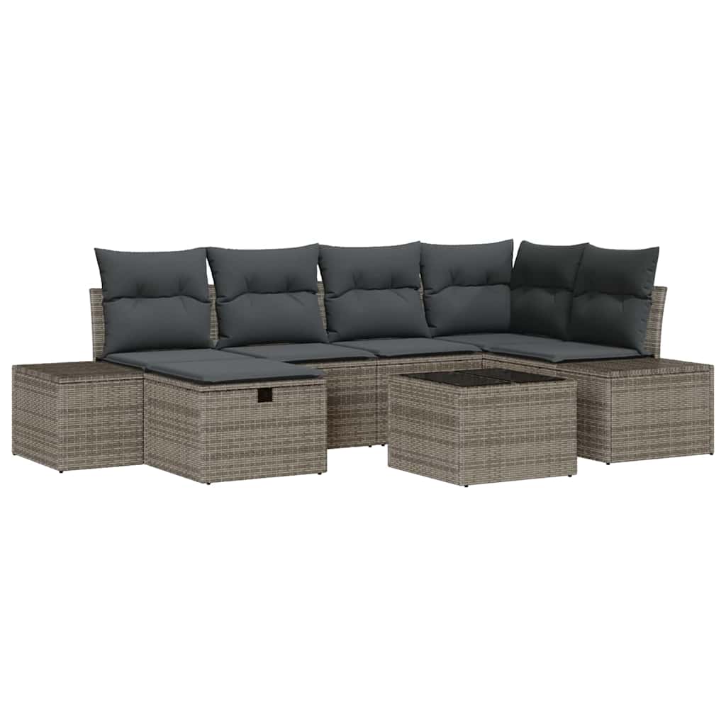 Sofa Set with Cushion 7 pcs Poly Rattan