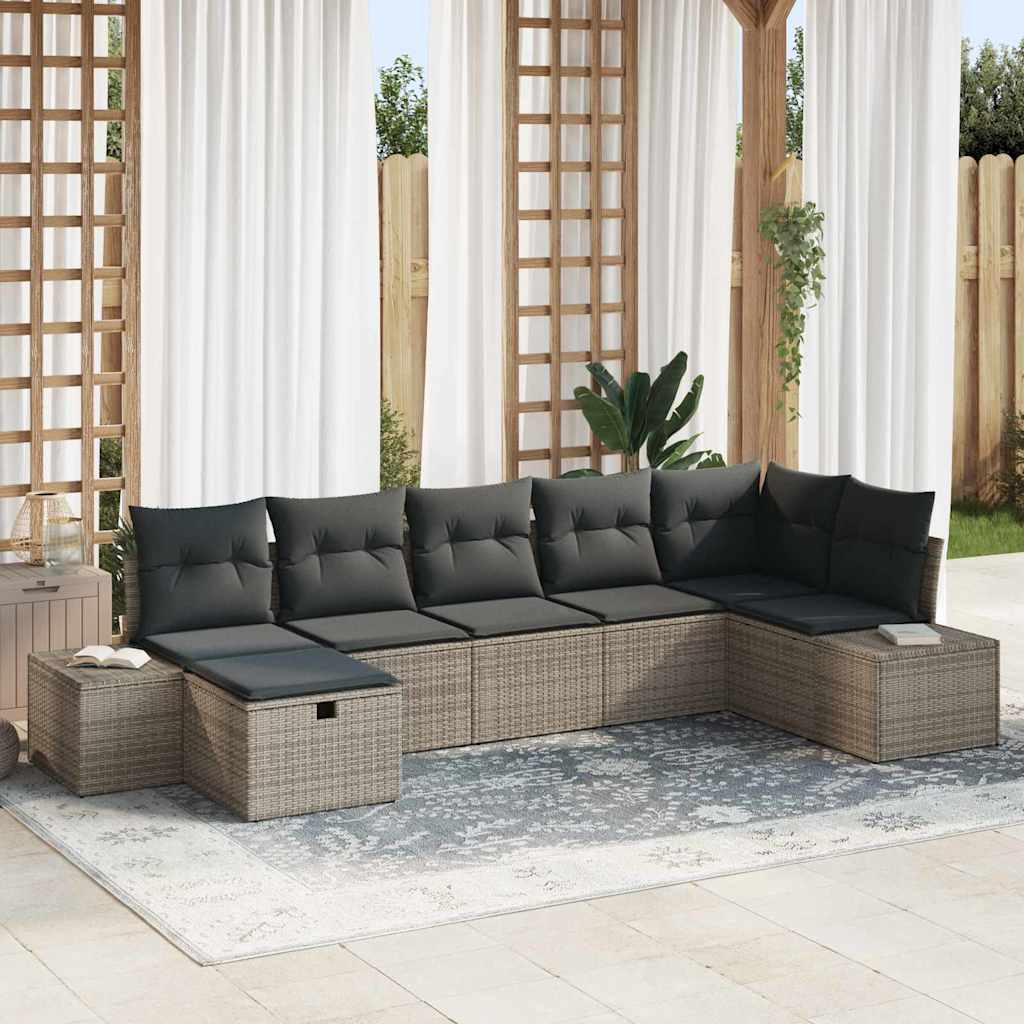 Sofa Set with Cushion 7 pcs Poly Rattan