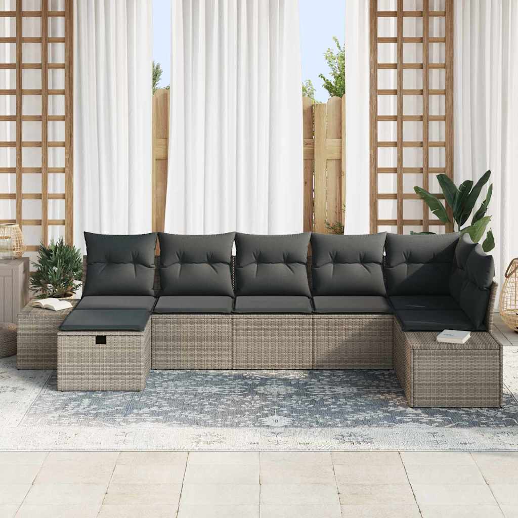 Sofa Set with Cushion 7 pcs Poly Rattan