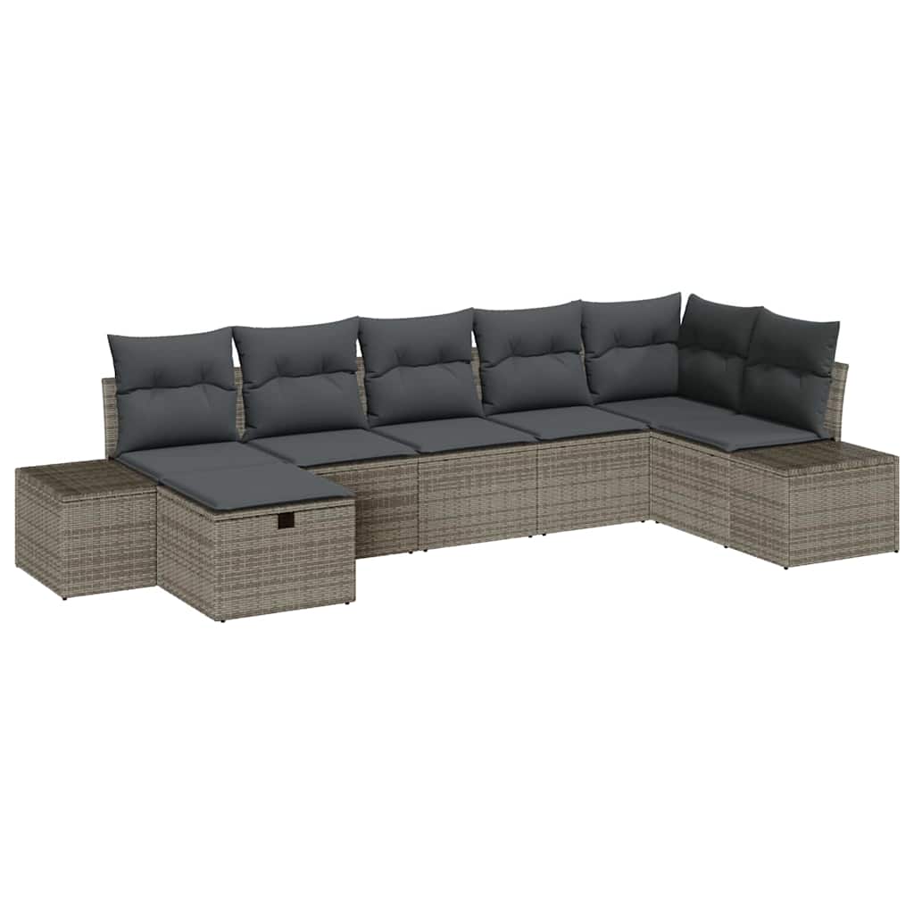 Sofa Set with Cushion 7 pcs Poly Rattan