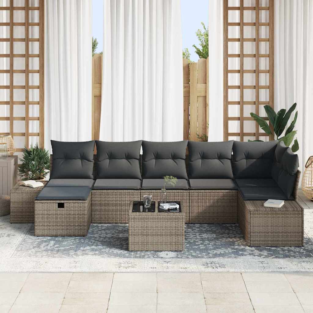 Sofa Set with Cushion 7 pcs Poly Rattan
