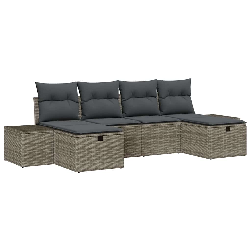 Garden Sofa Set with Cushion 6 pcs Grey Poly Rattan