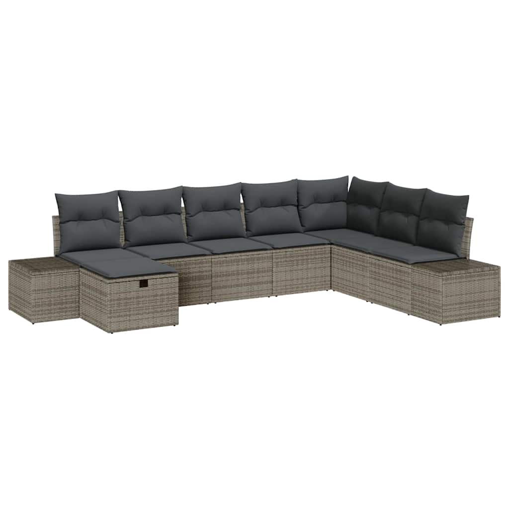 Garden Sofa Set with Pillow 8 pcs Grey Poly rattan