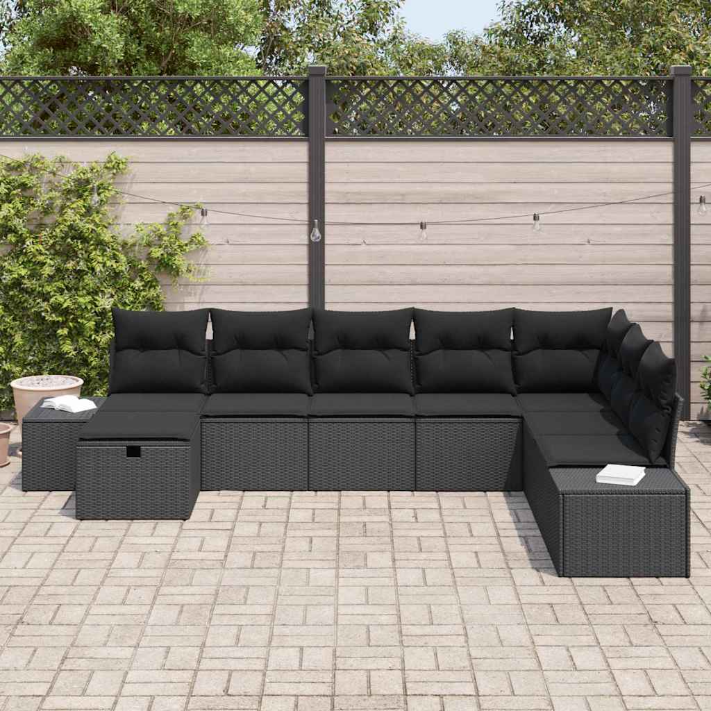 Garden Sofa Set with Pillow 8 pcs Black Poly rattan