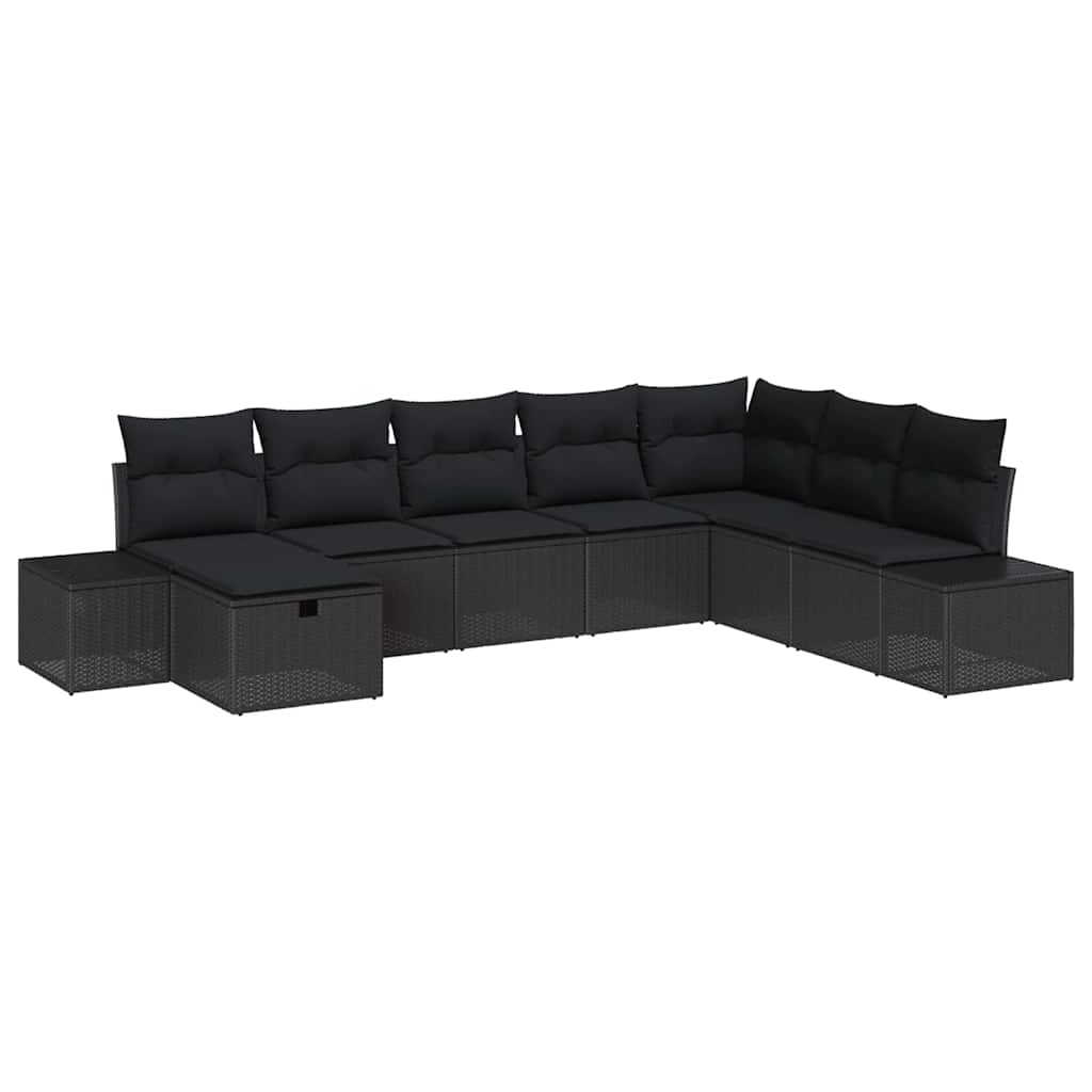 Garden Sofa Set with Pillow 8 pcs Black Poly rattan