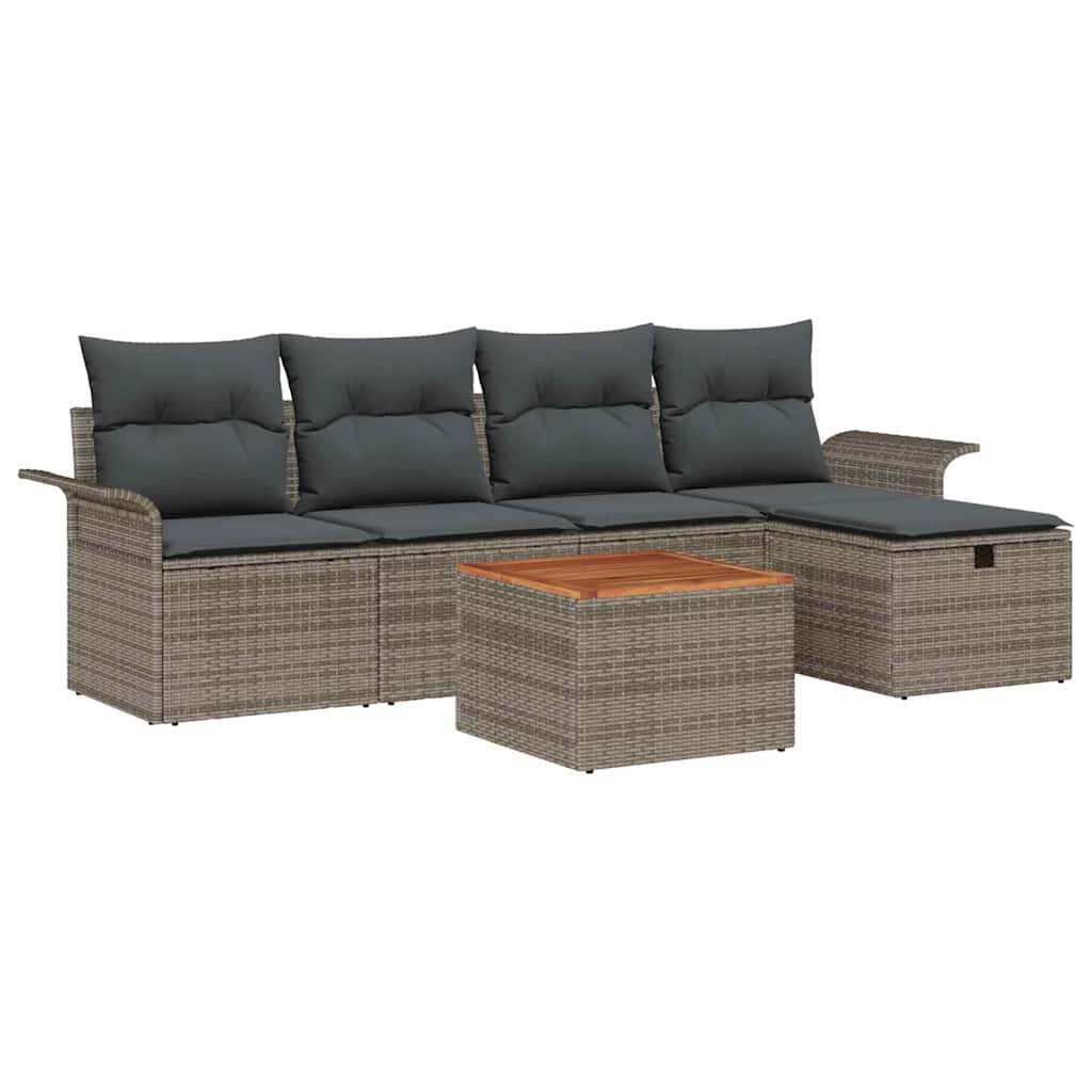 Garden Sofa Set with Cushion 6 pcs Grey Poly rattan