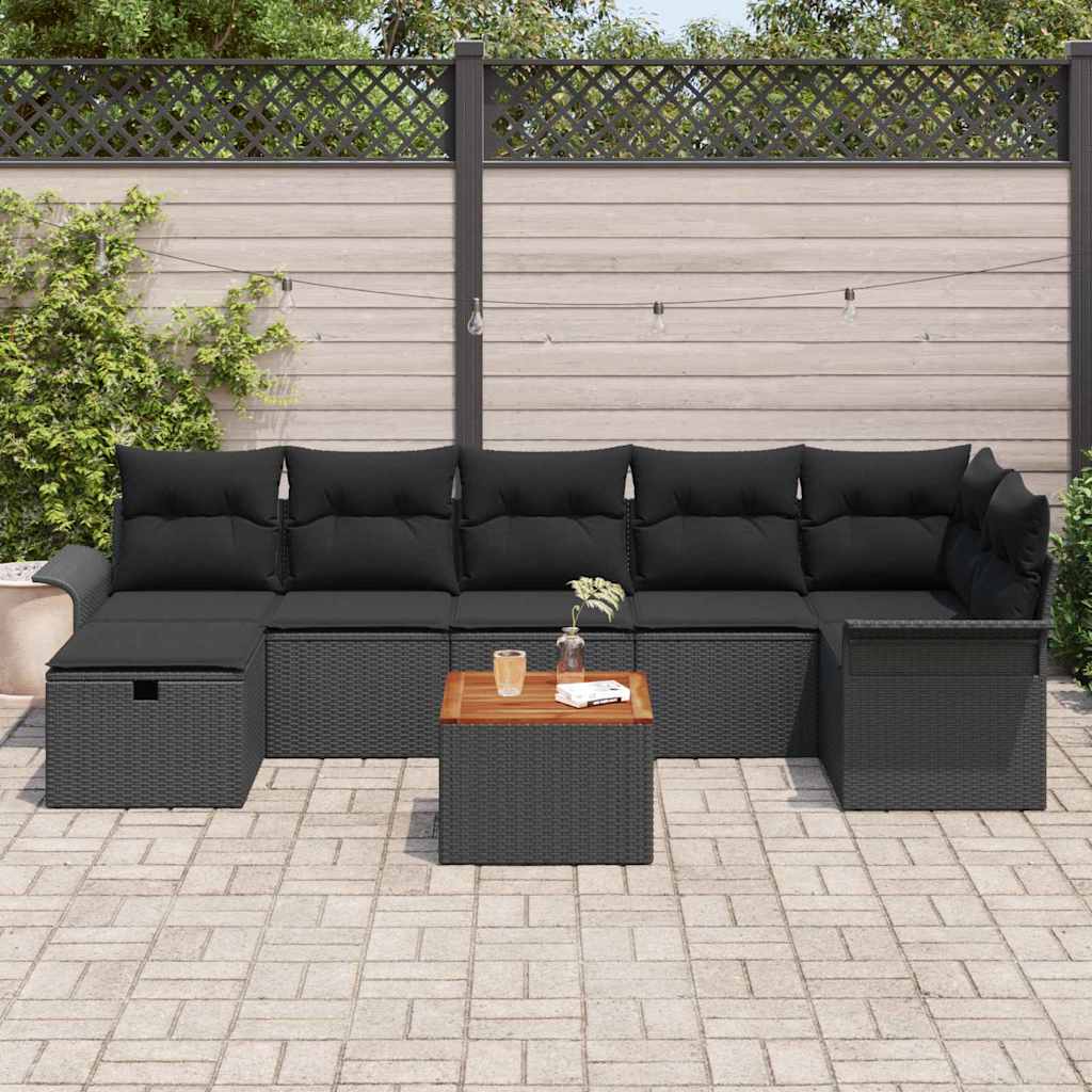 Garden Sofa Set with Cushion 8 pcs Black Poly rattan