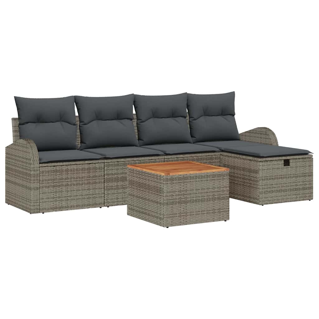 Garden Sofa Set with Cushion 6 pcs Grey Poly rattan