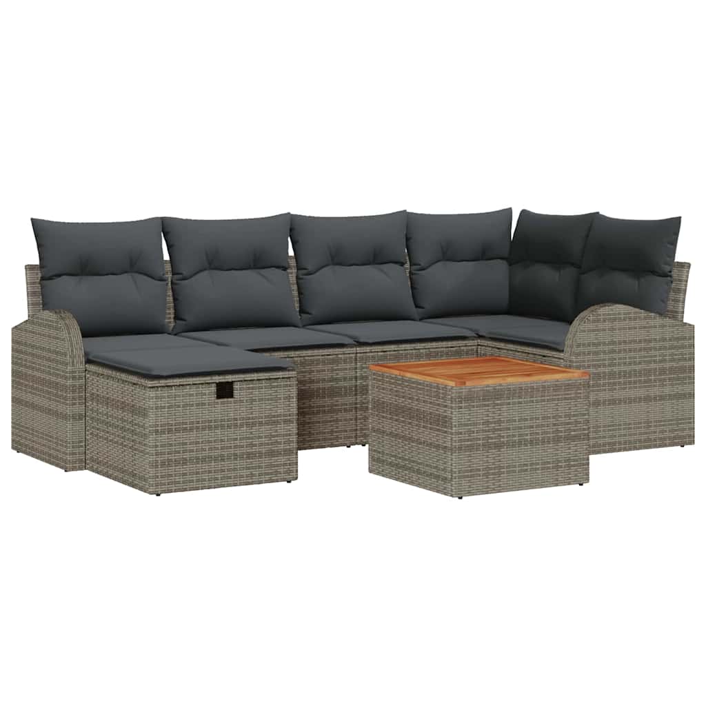 Garden Sofa Set with Cushion 7 pcs Grey Poly rattan