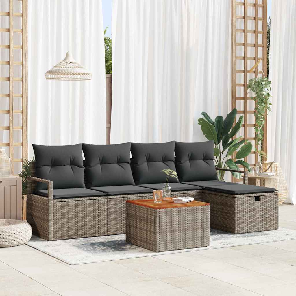 Garden Sofa Set with Cushion 6 pcs Grey Poly rattan