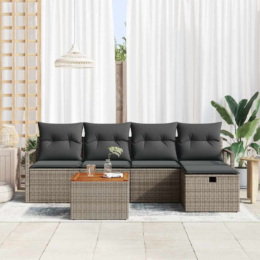 Garden Sofa Set with Cushion 6 pcs Grey Poly rattan