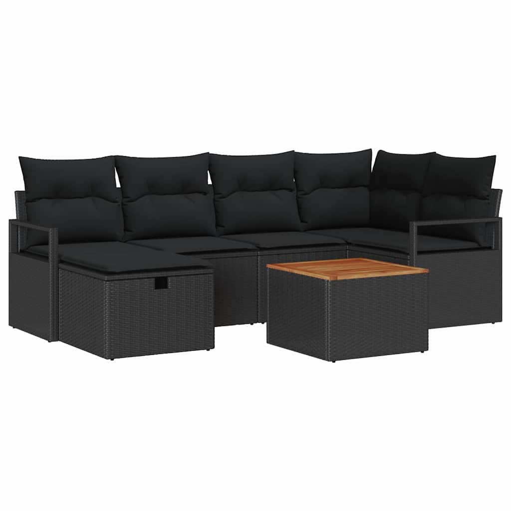 Garden Sofa Set with Cushion 7 pcs Black Poly rattan