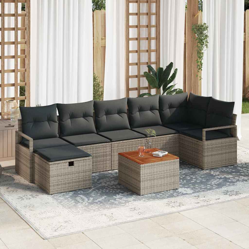 Garden Sofa Set with Cushion 8 pcs Grey Poly rattan