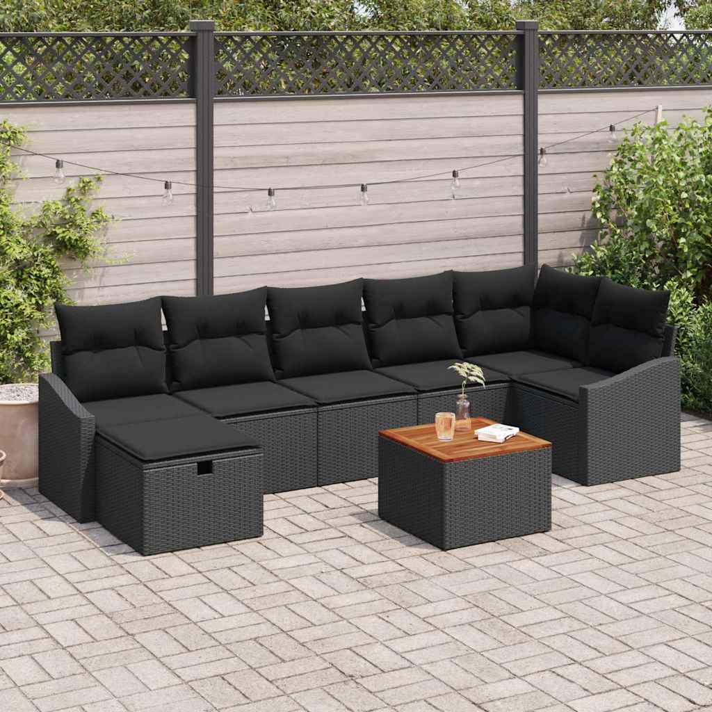 Garden Sofa Set with Storage 8 pcs Black Poly rattan