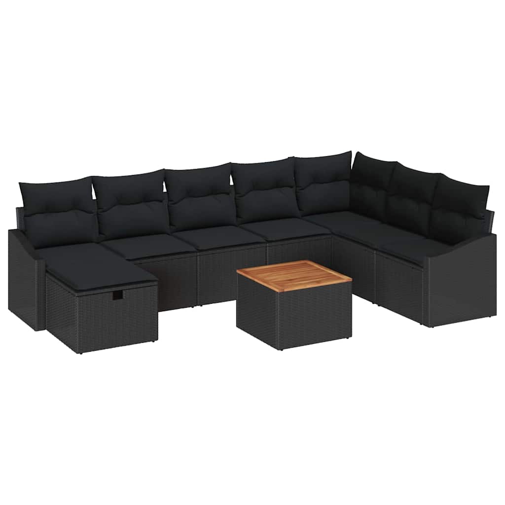 Garden Sofa Set with Cushion 9 pcs Black Poly rattan
