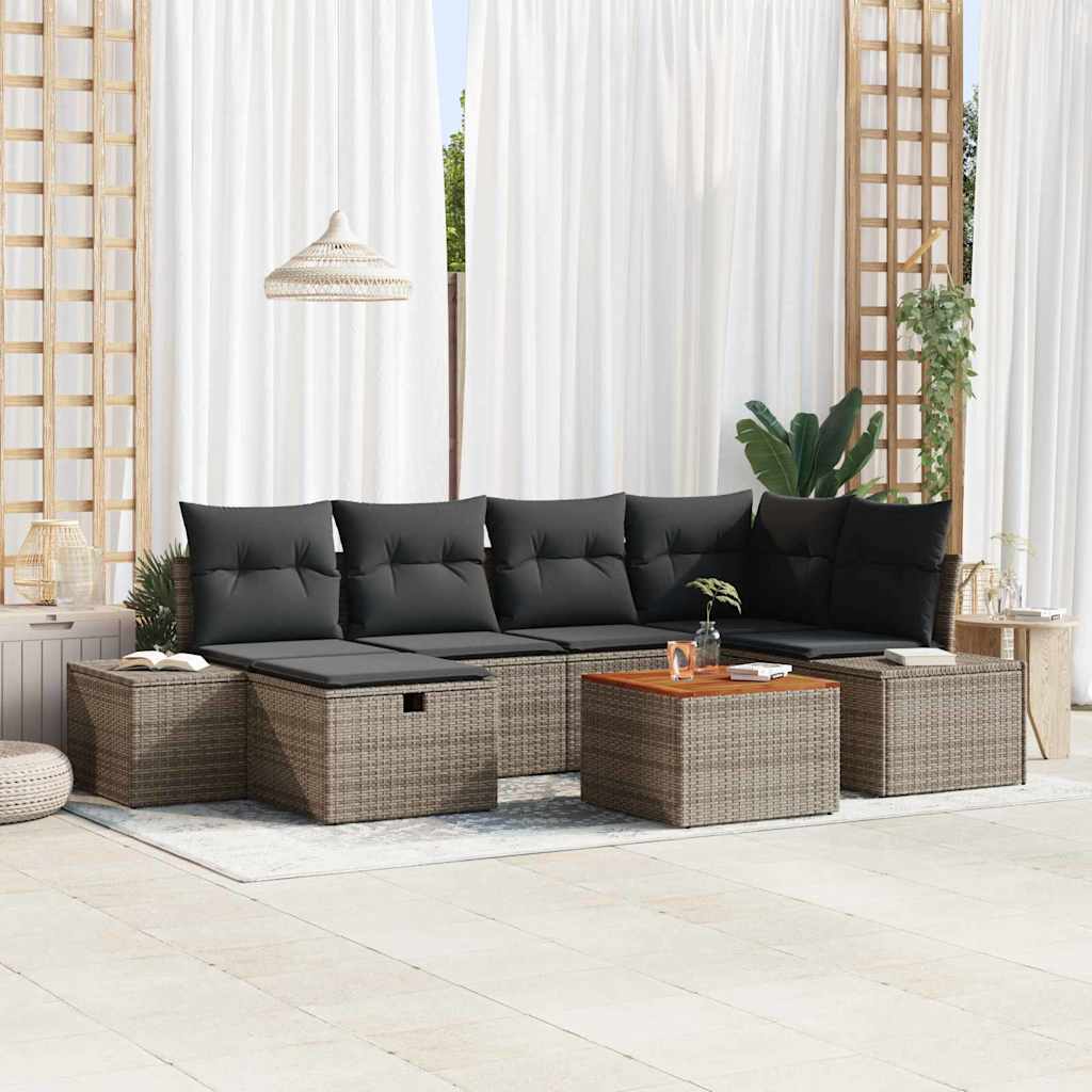 Garden Sofa Set with Cushion 7 pcs Grey Poly rattan