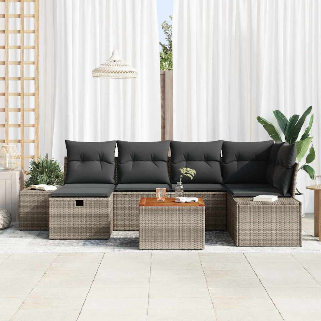Garden Sofa Set with Cushion 7 pcs Grey Poly rattan