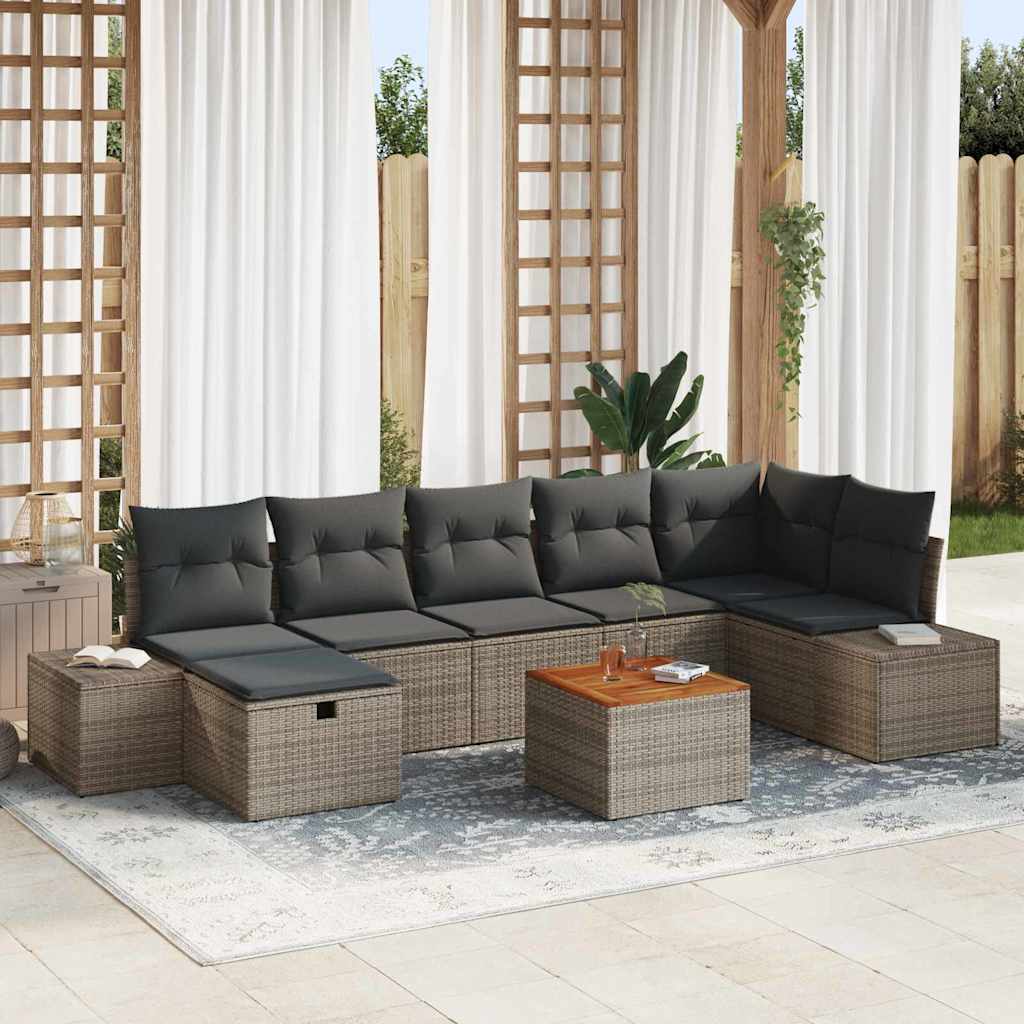 Garden Sofa Set with Cushion 8 pcs Grey Poly rattan