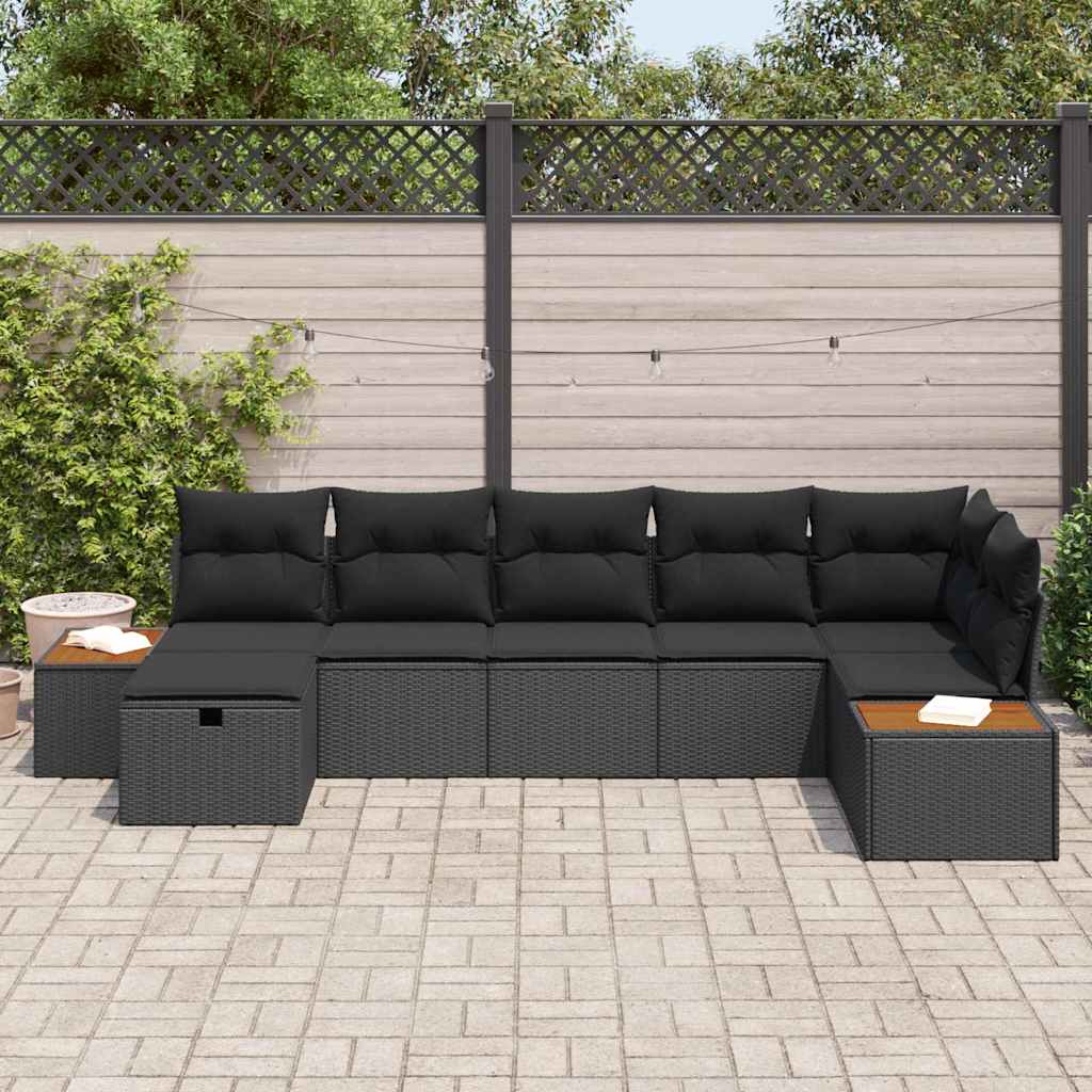 Garden Sofa Set with Pillow 7 pcs Black Poly rattan