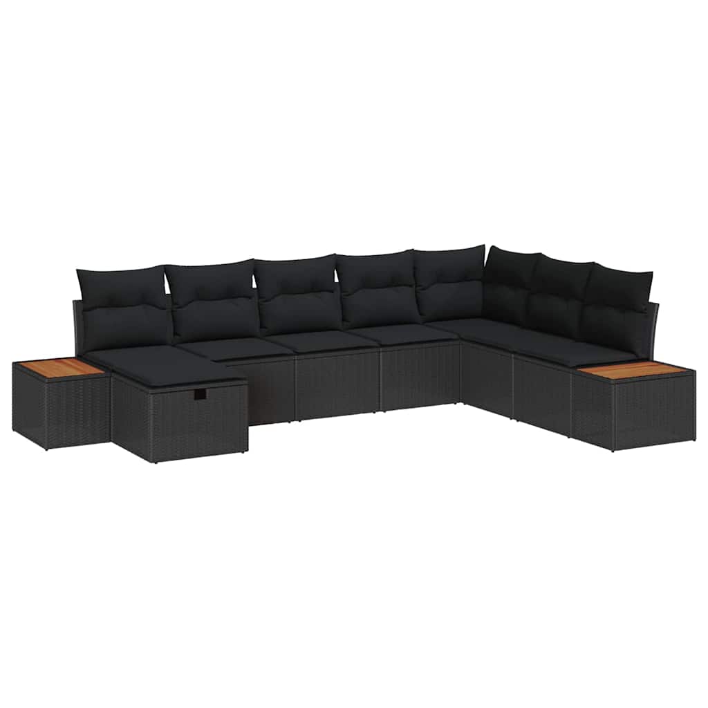 Garden Sofa Set with Cushion 8 pcs Black Poly Rattan