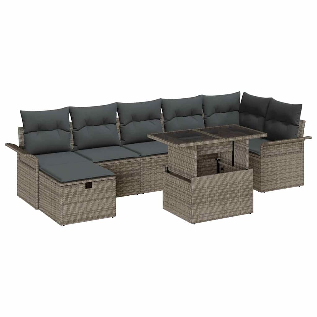 Garden Sofa Set with Cushion 8 pcs Grey Poly rattan