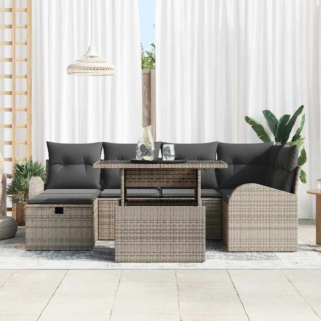 Garden Sofa Set with Cushion 7 pcs Grey Poly rattan