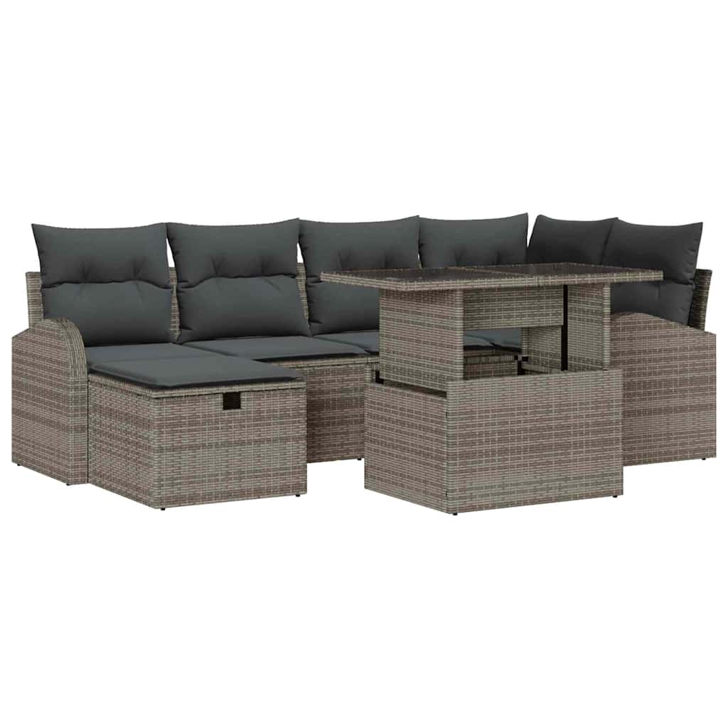 Garden Sofa Set with Cushion 7 pcs Grey Poly rattan