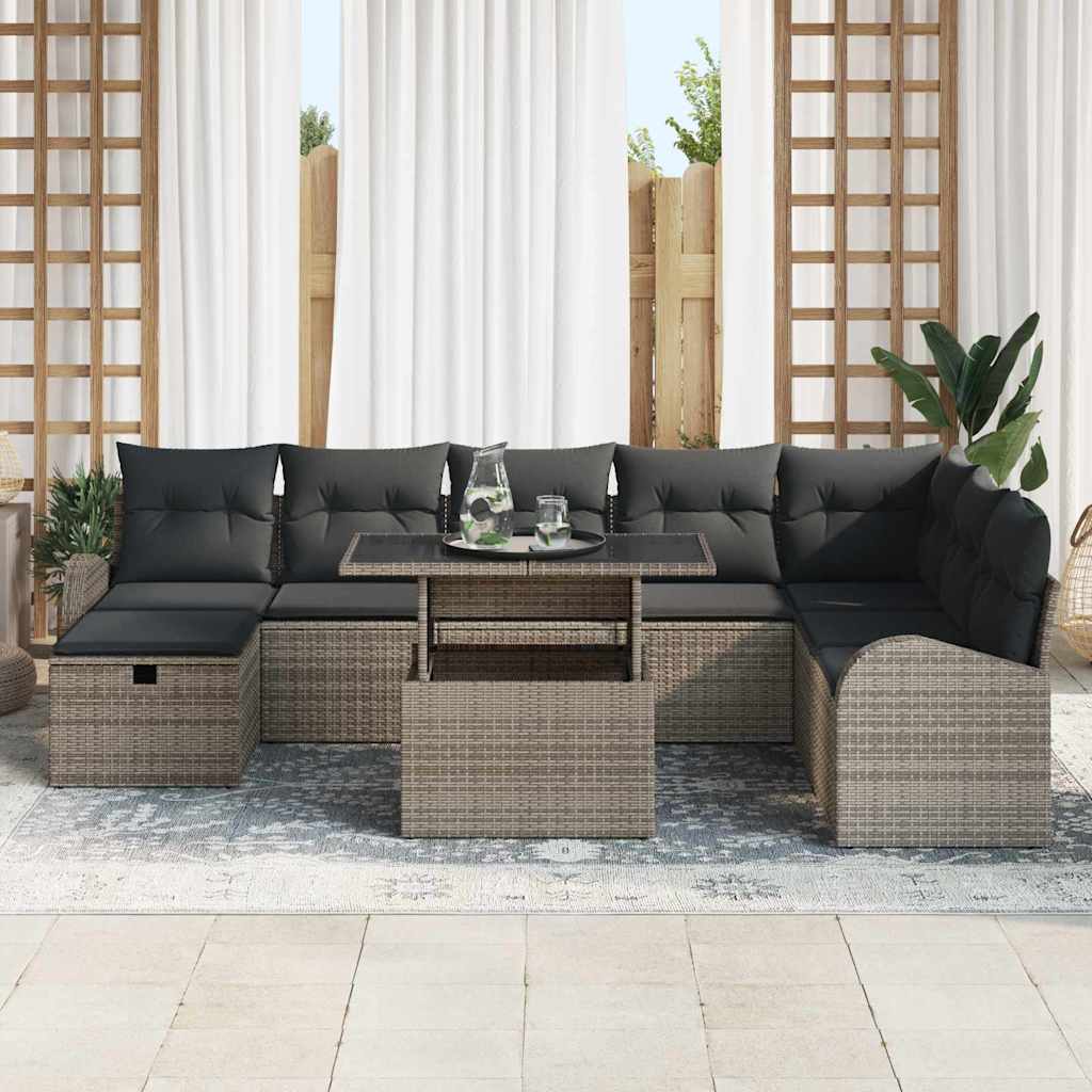 Garden Sofa Set with Cushion 9 pcs Grey Poly rattan