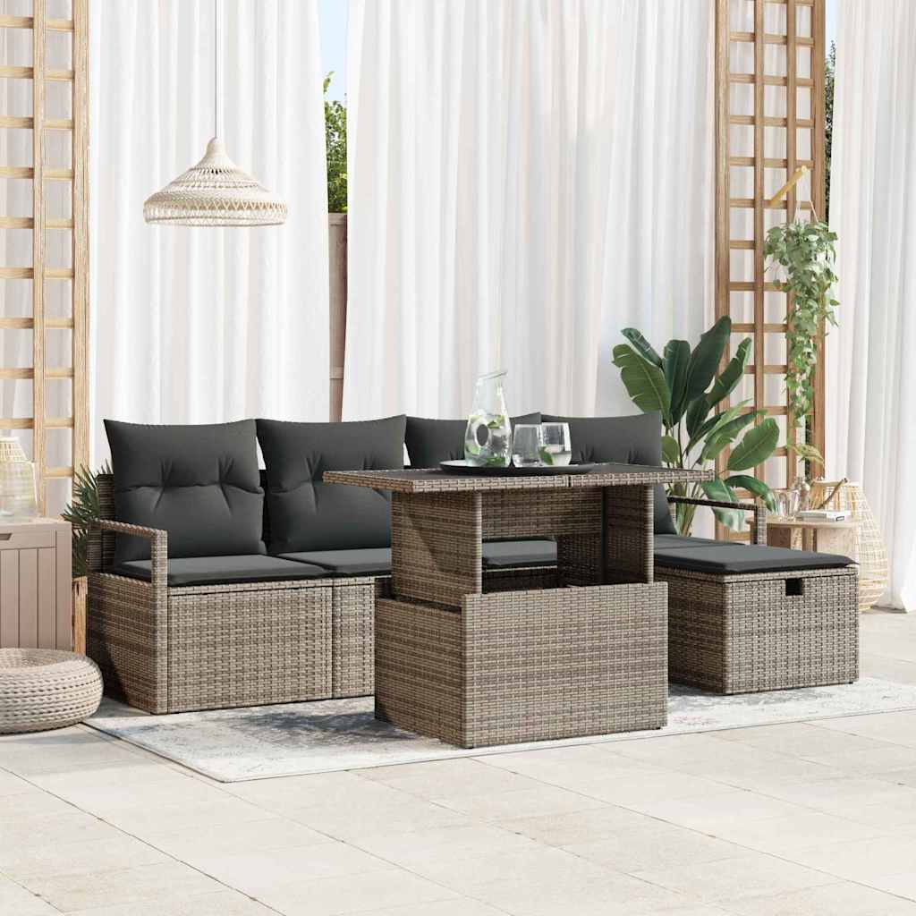 Garden Sofa Set with Cushion 6 pcs Grey Poly rattan