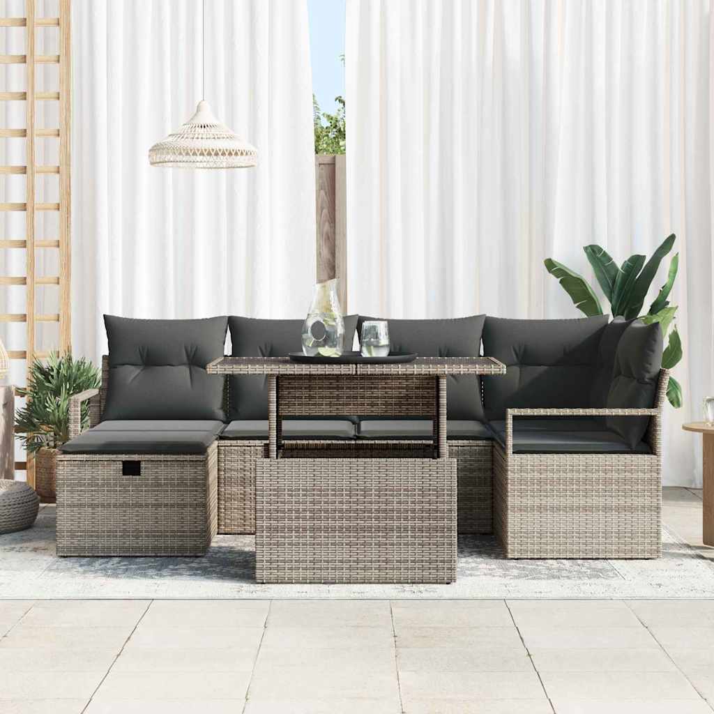 Garden Sofa Set with Cushion 7 pcs Grey Poly rattan