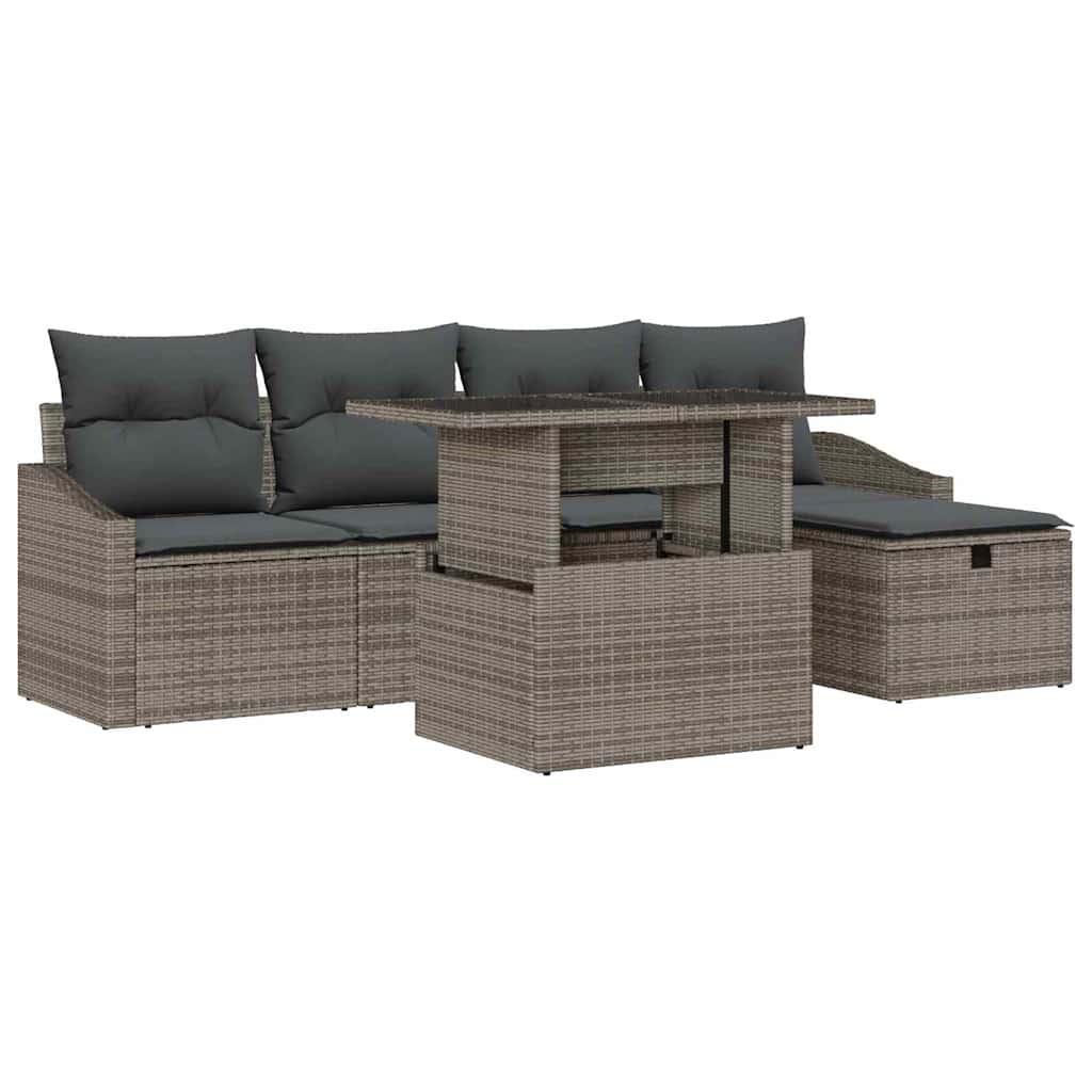 Garden Sofa Set Height-Adjustable 6 pcs Grey Poly Rattan