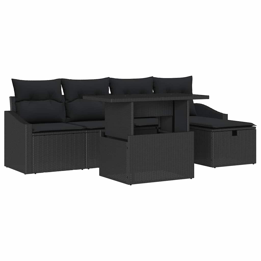 Garden Sofa Set with Cushion 6 pcs Black Poly Rattan