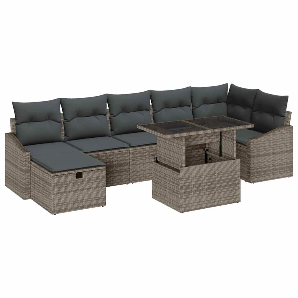 Garden Sofa Set Height-Adjustable 8 pcs Grey Poly Rattan