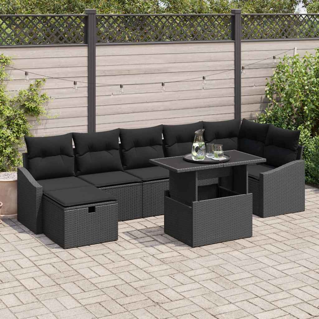 Garden Sofa Set Height-Adjustable 8 pcs Black Poly Rattan